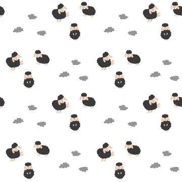 Cute Sheep Seamless Pattern, Cartoon Background vector Illustration Illustrazione stock