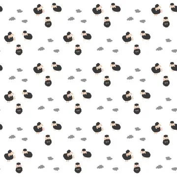 Cute Sheep Seamless Pattern, Cartoon Background vector Illustration Stock Illustration