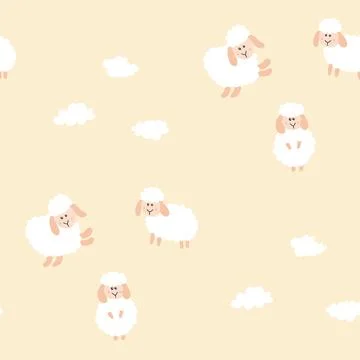 Cute Sheep Seamless Pattern, Cartoon Background vector Illustration Stock Illustration