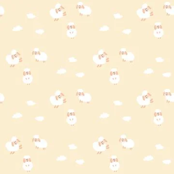 Cute Sheep Seamless Pattern, Cartoon Background vector Illustration Stock Illustration