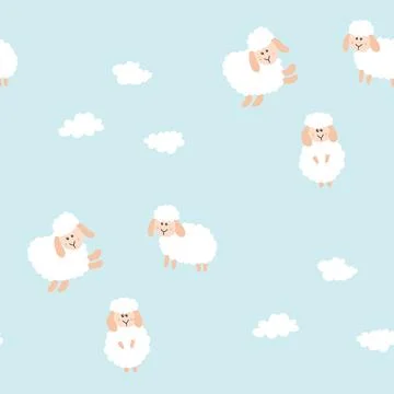 Cute Sheep Seamless Pattern, Cartoon Background vector Illustration 스톡 일러스트