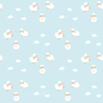 Cute Sheep Seamless Pattern, Cartoon Background vector Illustration 스톡 일러스트