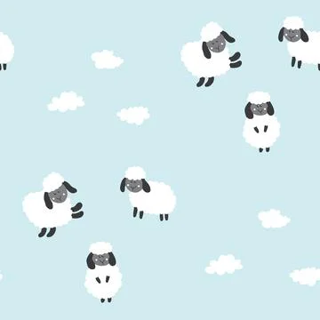 Cute Sheep Seamless Pattern, Cartoon Background vector Illustration Stock Illustration