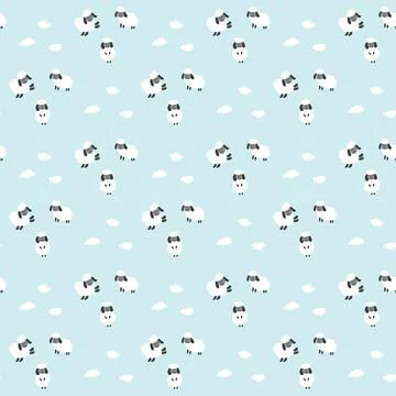 Cute Sheep Seamless Pattern, Cartoon Background vector Illustration Stock Illustration