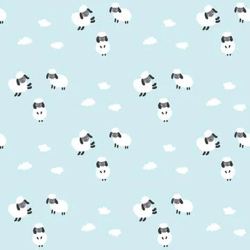 Cute Sheep Seamless Pattern, Cartoon Background vector Illustration 스톡 일러스트