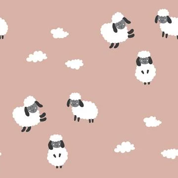 Cute Sheep Seamless Pattern, Cartoon Background vector Illustration Stock Illustration
