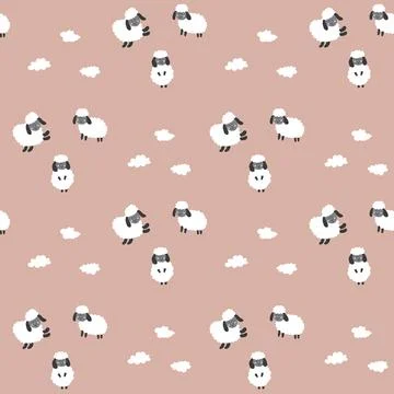 Cute Sheep Seamless Pattern, Cartoon Background vector Illustration Stock Illustration