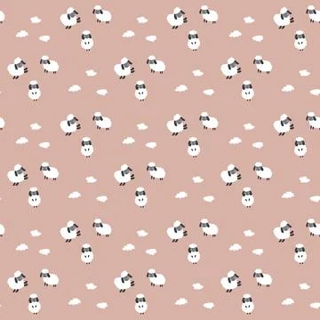 Cute Sheep Seamless Pattern, Cartoon Background vector Illustration 스톡 일러스트