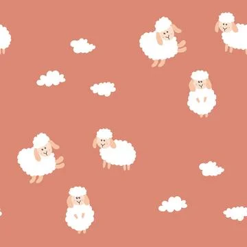 Cute Sheep Seamless Pattern, Cartoon Background vector Illustration 스톡 일러스트