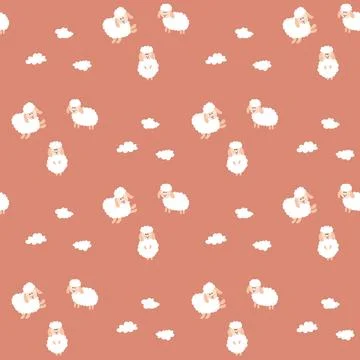 Cute Sheep Seamless Pattern, Cartoon Background vector Illustration Stock Illustration