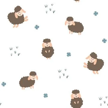 Cute Sheep Seamless Pattern, Cartoon Background vector Illustration Stock Illustration