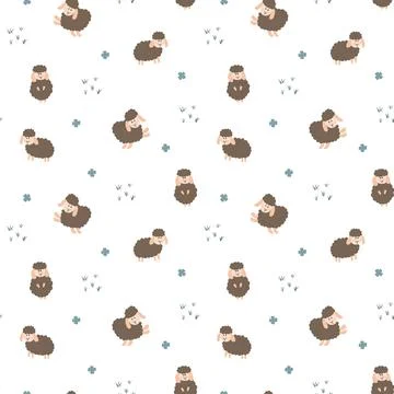 Cute Sheep Seamless Pattern, Cartoon Background vector Illustration イラスト素材