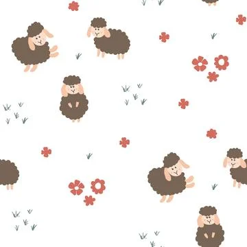 Cute Sheep Seamless Pattern, Cartoon Background vector Illustration Illustrazione stock