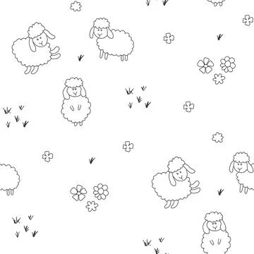 Cute Sheep Seamless Pattern, Cartoon Background vector Illustration Illustrazione stock