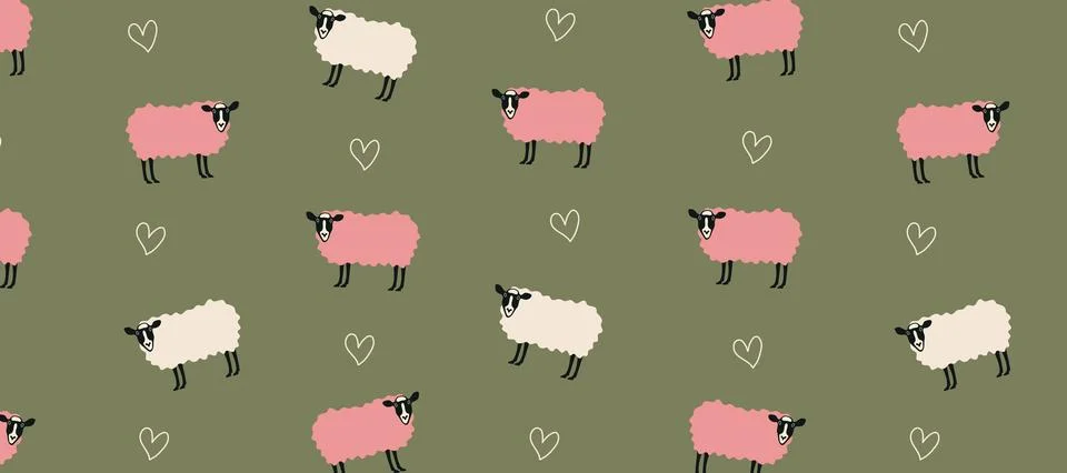 Cute sheep seamless pattern with pink and white lambs for nursery wallpaper.. 스톡 일러스트