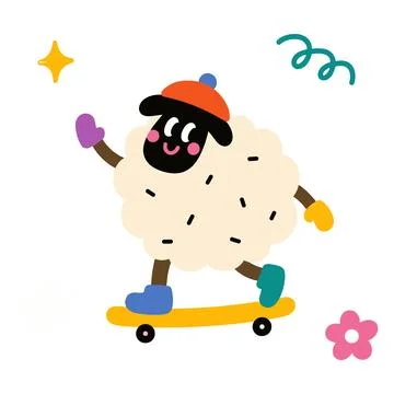 Cute Sheep Skater Stock Illustration
