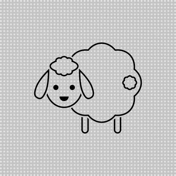Cute sheep with tail. Transparent linear outline vector drawing. Stock Illustration
