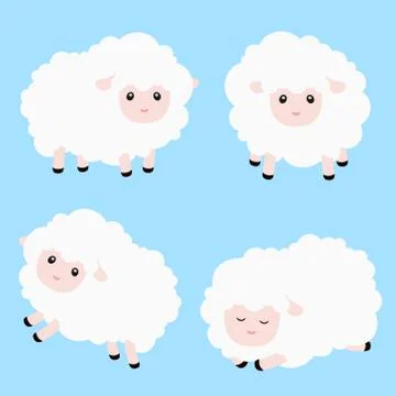 Cute Sheep Vector Cartoon Set on Blue Stock Illustration