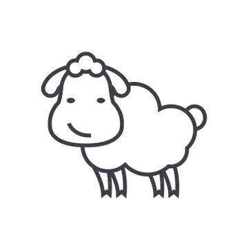 Cute sheep vector line icon, sign, illustration on background, editable strok Stock Illustration