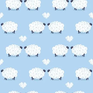 Cute sheep vector seamless pattern kids sweet dreams illustration on blue Ilustración de archivo