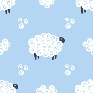 Cute sheep vector seamless pattern kids sweet dreams illustration on blue イラスト素材