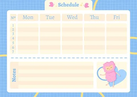 Cute Sheep Weekly Schedule Planner for Kids Cartoon Template Stock Illustration
