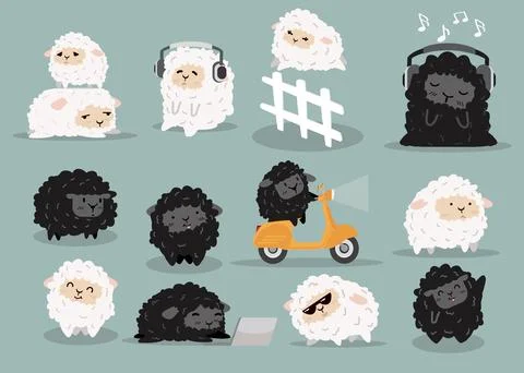 Cute  sheeps different cartoon  collection Stock Illustration