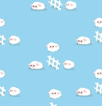 Cute sheeps jumping with the fence pattern Illustrazione stock