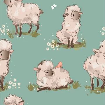 Cute sheeps seamless pattern Stock Illustration