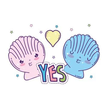 Cute shells kawaii characters Stock Illustration
