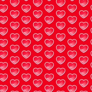 Cute shiny hearts seamless pattern with a red background Stock Illustration