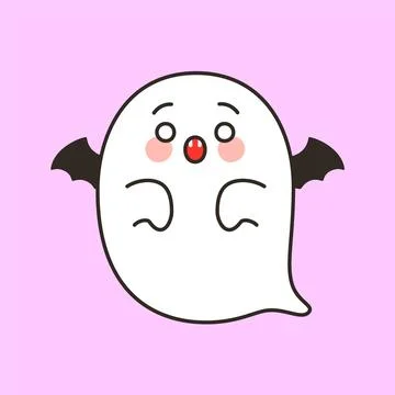 Cute shocked ghost with bat wings Stock Illustration