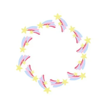 Cute Shooting Star Circle Frame with Pastel Rainbow Trails Illustrazione stock