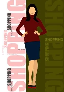 Cute shopping lady. vector colored illustration Stock Illustration