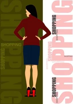 Cute shopping lady. vector colored illustration Stock Illustration