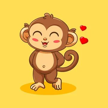 Cute Shy Monkey with Hearts Vector Illustration Stock Illustration