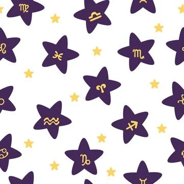 Cute sign zodiac pattern flat. Seamless ornament vector design. Star, horoscope. 스톡 일러스트