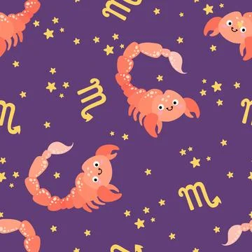 Cute signs zodiac pattern flat. Sagittarius. Hand drawn trendy Vector illus.. Stock Illustration
