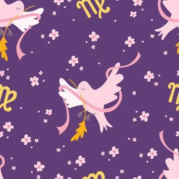 Cute signs zodiac pattern flat. Virgo. Hand drawn trendy Vector illustration Stock Illustration
