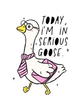 Cute Silly Goose in serious mode with necktie, Retro Cartoon Hand Drawing M.. Stock Illustration