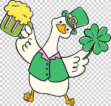 Cute Silly Goose St. Patrick day Wearing Leprechaun Holding Glass of Beer a.. Stock Illustration