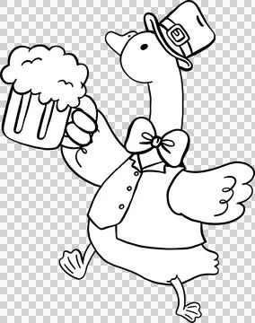 Cute Silly Goose St. Patrick day Outline Wearing Leprechaun Holding Glass o.. Stock Illustration