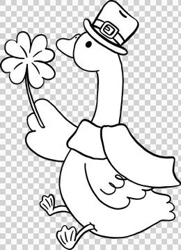 Cute Silly Goose St. Patrick day Outline Wearing Leprechaun with Clover Luc.. Stock Illustration