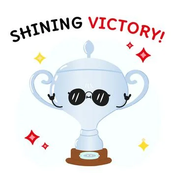 Cute Silver trophy cup character with sunglasses and playful text Shining V.. Stock Illustration