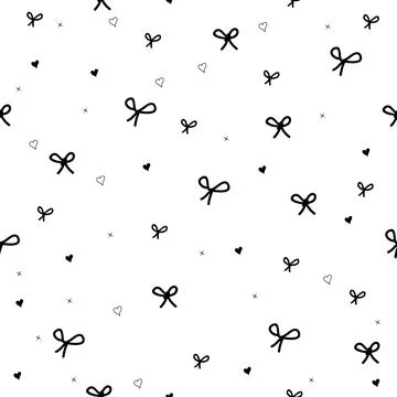 Cute simple background with black bow ribbons and hearts. Stock Illustration