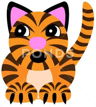 Cute Simple Cartoon Cat Tiger Vector Illustration Stock Illustration