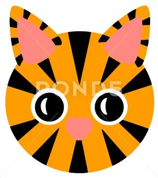 Cute Simple Cartoon Cat Tiger Vector Illustration Stock Illustration