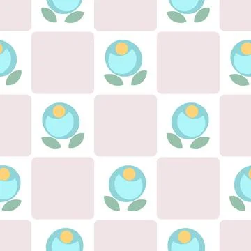 Cute Simple Checked Floral Pattern In Pastel Pink And Blue Illustrazione stock