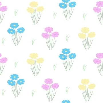 Cute simple colorful flower pattern. The flowers have green leaves and stems Illustrazione stock