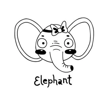 Cute, simple elephant face cartoon style. Vector illustration Stock Illustration